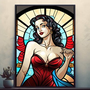 Stained glass woman   Posters Prints Wall Art Modern Home Room Bar Decor Painting  Unframed