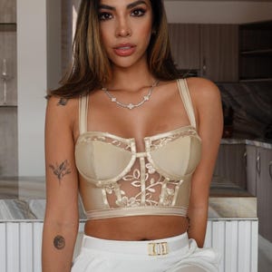 Mesh corset top, Womens Tops, crop Top, Blue, Golden Crop Top, blue Corset Top, golden Corset Bustier,