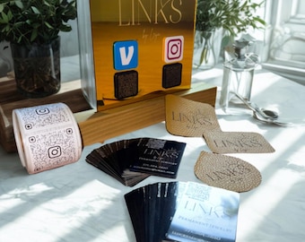 Custom Logo QR Business Sign - Mirror Acylic & Solid Hardwood Base