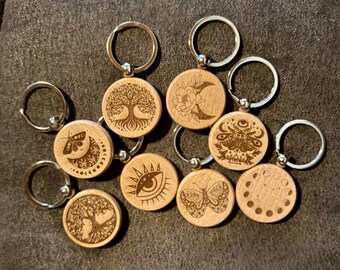 Intricate Engraved Wood Keychain