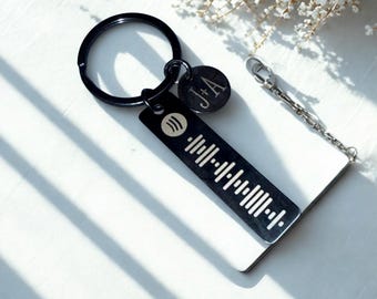 Custom Engraved Spotify Code Keychain – Personalized Stainless Steel Music Bar Keychain with Initials