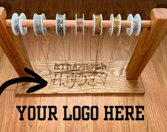 Custom Engraved Logo Permanent Jewelry Chain Display Oak Stand