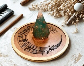 Engraved Wood Ring Holder/Jewelry Stand - Music Notes