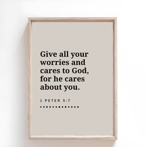 1 Peter 5:7 Bible Quote Print, Minimalist Scripture Printable, Wall Art Bible Verse, Nursery Décor Christian Art, Wedding Baptism Gift