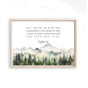 Psalm 52:8 Psalm Modern Minimalist Bible Verse Wall Art, Christian Scripture, Jesus Christ Bible Prints, Gifts for Wedding Baptism Download