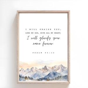 Psalm 86:12 Minimalist Scripture Printable, Psalms Verse Bible Quote Print,  Wall Art Bible, Christian Art, Wedding Gift Modern Boho