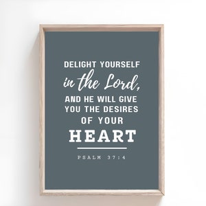 Psalm 37:4 Bible Quote Print, Psalm Minimalist Scripture Printable, Wall Art Bible Verse, Nursery Décor Christian Art, Wedding Baptism Gift
