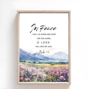 Psalm 4:8 Psalms Verse Bible Quote Print, Minimalist Scripture Printable, Wall Art Bible, Christian Art, Wedding Gift Modern Boho
