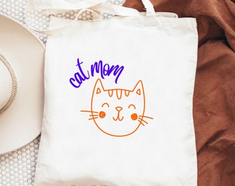 Cat Mom Canvas Tote Bag, Reusable shopping bag, Cat Tote bag, Gift for Her, Cat Bag, Orange Cat