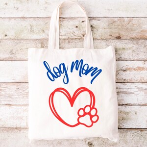 Dog Mom Canvas Tote Bag, Reusable shopping bag, Dog tote, Gift for Her, Dog Heart Tote bag