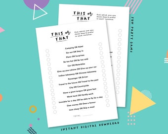 This or That | This or that Game | Party Game | Birthday Games | Instant Download | Digital Print | Celebration Games |