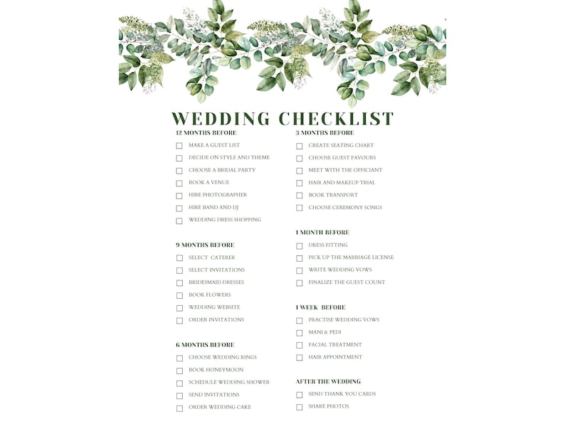 Wedding Checklist Printable Wedding Planning Checklist Single Sheet Wedding Checklist Printable Wedding Planning Checklist Single Sheet