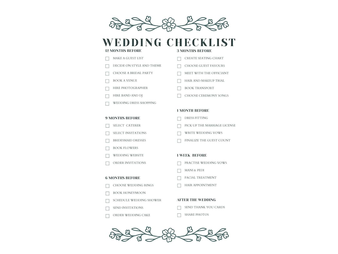 Wedding Checklist Printable Wedding Planning Checklist Single Sheet Wedding Checklist Printable Wedding Planning Checklist Single Sheet
