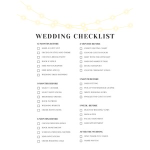 Wedding Checklist Printable Wedding Planning Checklist Single Sheet Wedding Plan Checklist Wedding Planner Checklist Template
