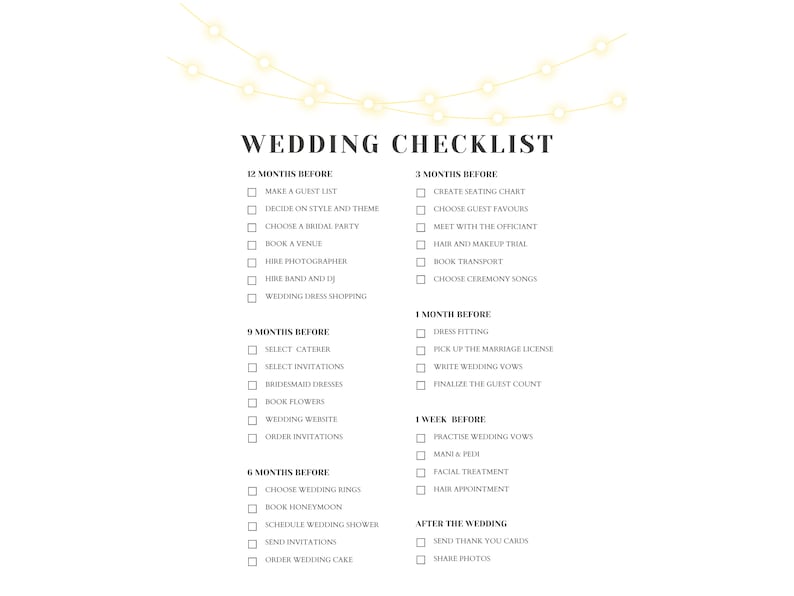 Wedding Checklist Printable Wedding Planning Checklist Single Sheet Wedding Checklist Printable Wedding Planning Checklist Single Sheet