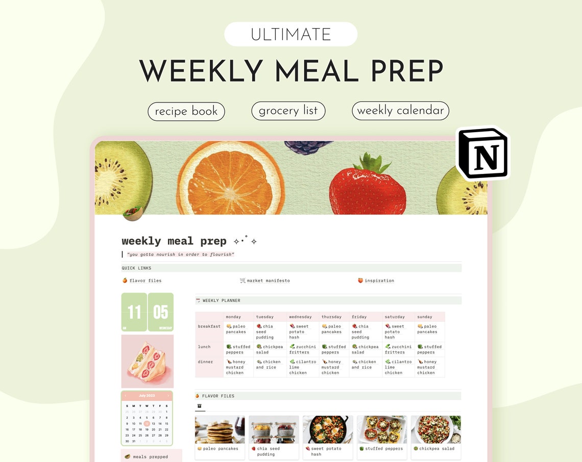 Notion Template Meal Prep Planner Ultimate Template Notion Dashboard