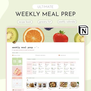 Notion Template Meal Prep Planner Ultimate Template Notion Dashboard, Ultimate Notion Meal Calendar ADHD Friendly Planner Minimal Aesthetic