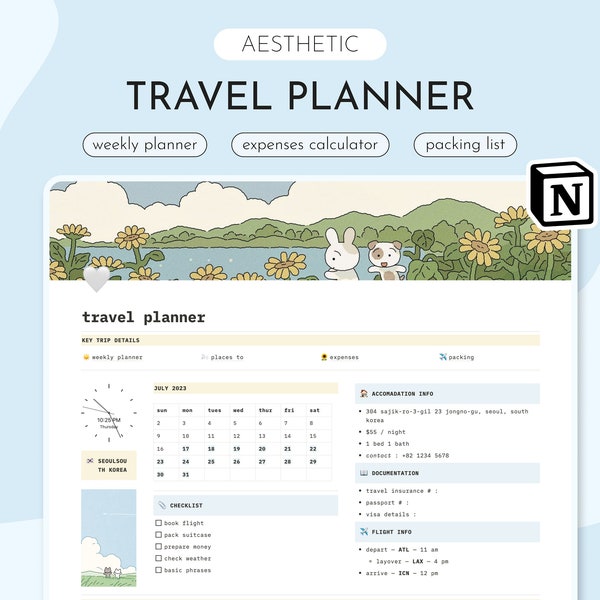 Notion Template Travel Planner, Notion Travel Dashboard, Travel Planner, Notion Trip Organizer, Notion Organize Trip Expenses