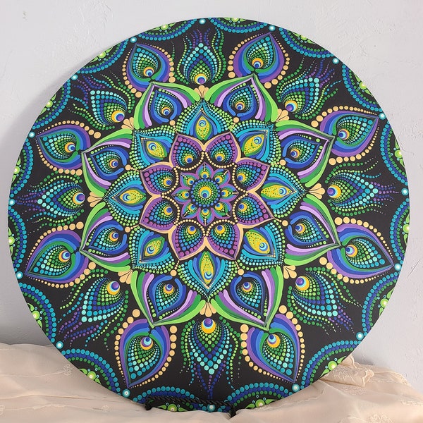 Wall art, Dot mandala, bohemian home/office decor, "Peacock"