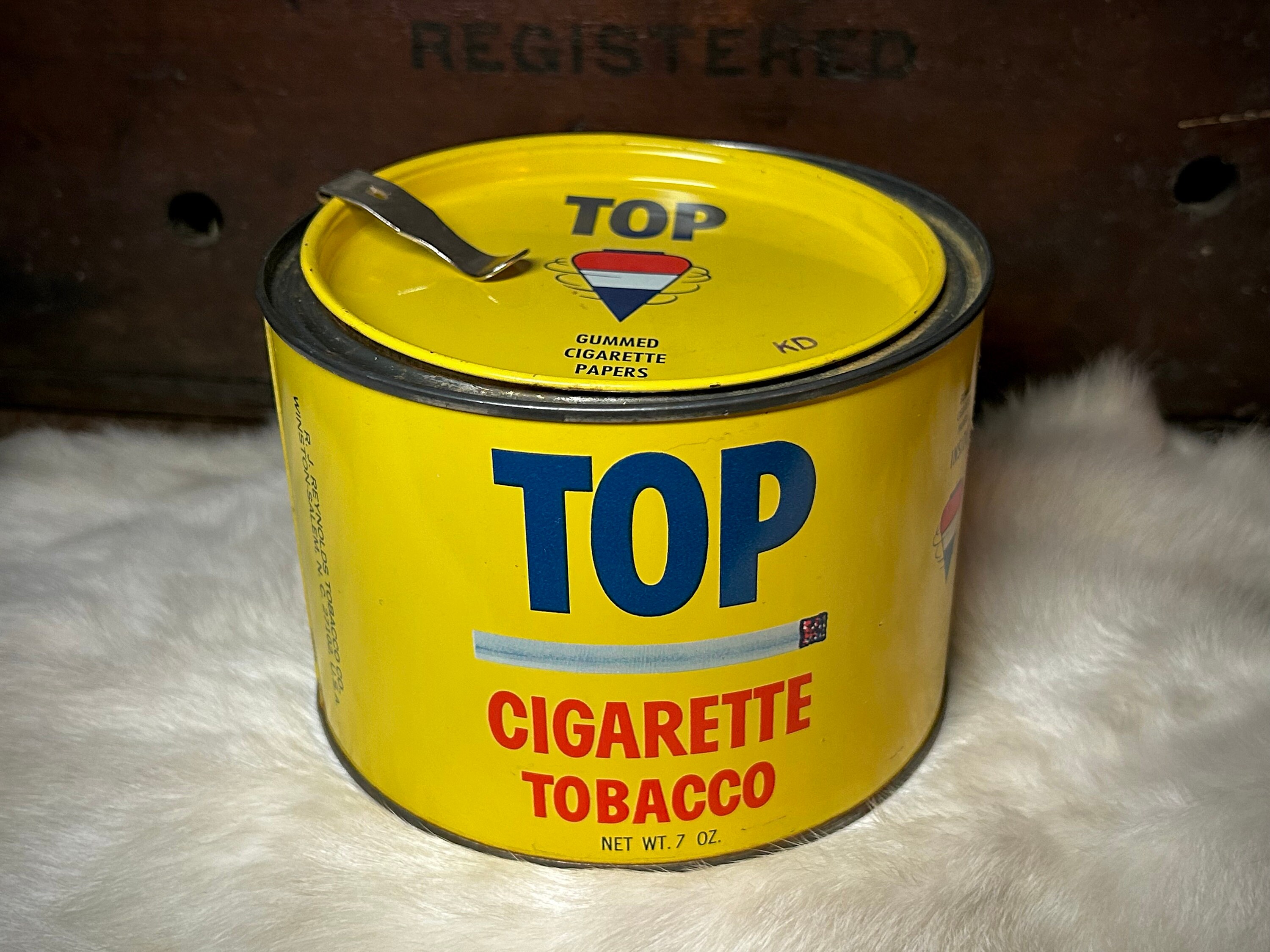 Yellow Top Tobacco Advertising Tin 60s Tab Top Cigarette Collectible  Tobacciana Round Tin
