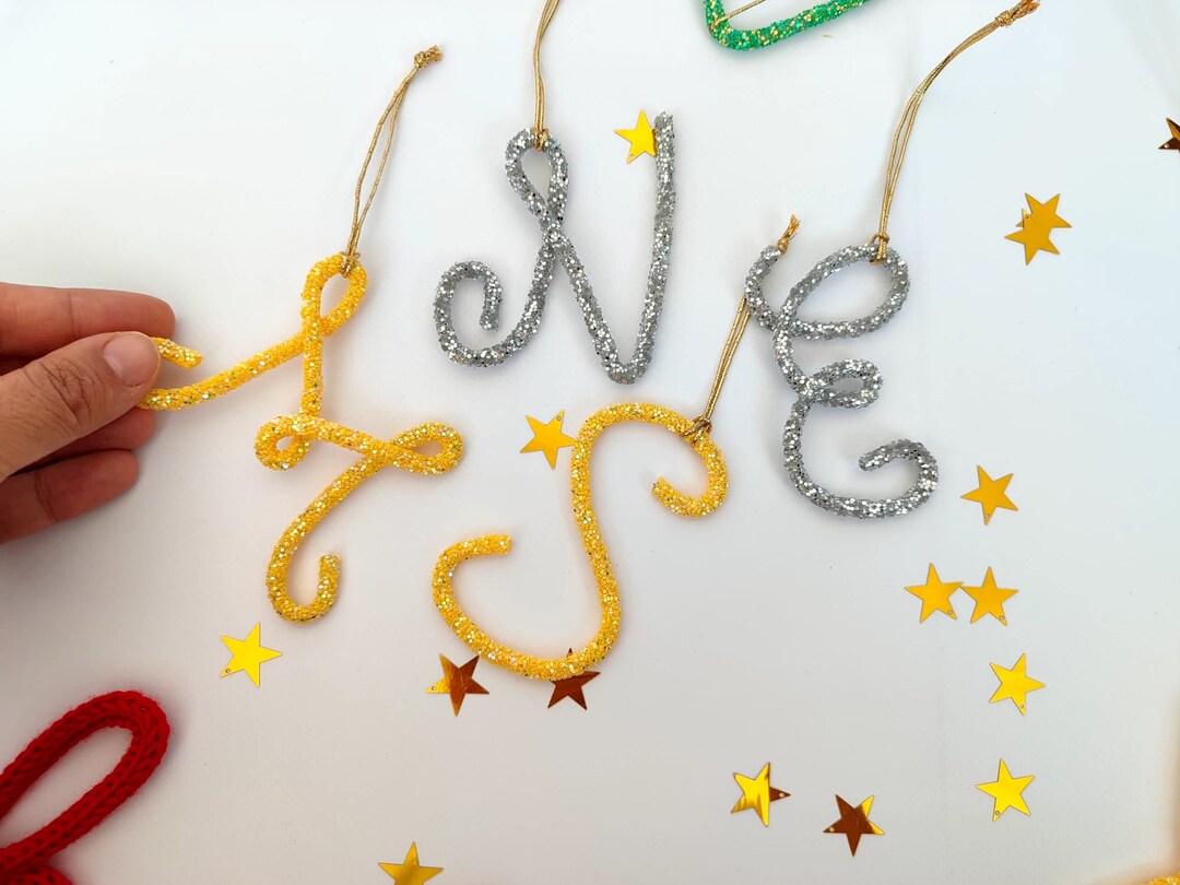 Glitter Wire Letter Christmas Ornament Glitter Initial Wire Etsy