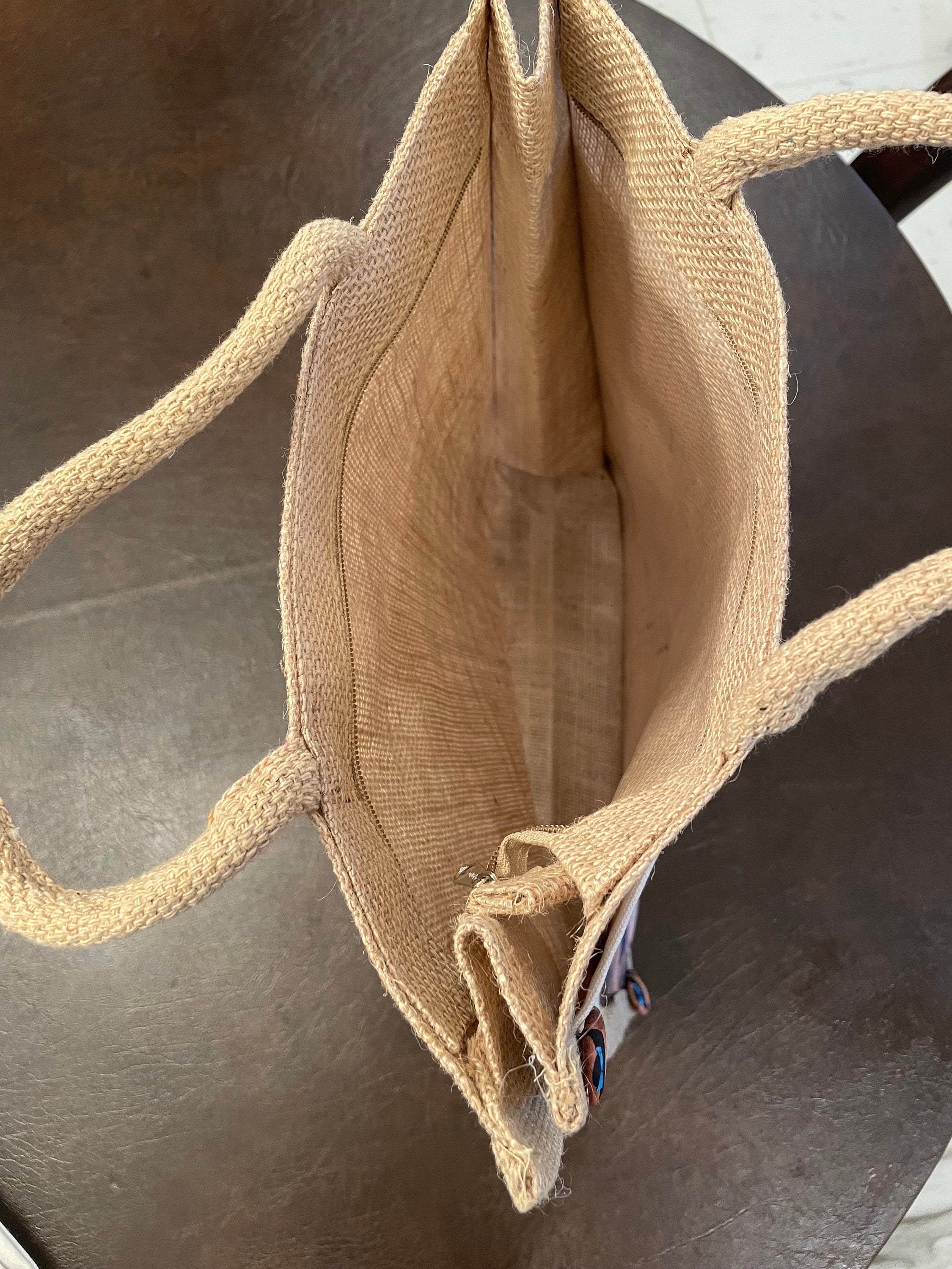 Jute Tote Bag With Zipper, Hand Painted Reusable Jute Tote Bag With Zipper, Hand Painted Reusable