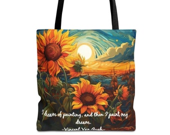 Van Gogh Inspired Tote | Abstract Sunflowers | Van Gogh Style | Beach Bag | Art On Tote Bags | Reusable Polyester Shopping Bag | School Bag