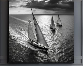 Black and White Sailboat Photography Print Luxury Nautical Wall Art Ocean Sailing Decor Coastal Minimalist Art Yacht Photo Gift