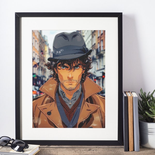 Sherlock Holmes Anime | Anime Artwork | Digital Prints | Detective Artwork | London England Artwork | Sherlock Fanart | Conan Doyle |