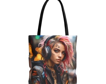 Cyberpunk Girl Tote Bag | Ajustable Shoulder Bag | Cyberpunk Art | Tote Bag Stylish Urban Travel Bag | Eco-Friendly Shopping & School Bag