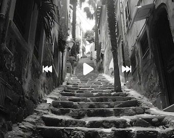 4K Mp4 Video Black and White Stone Staircase Wall Art European Street Photography Mp4 Moody Architectural Seascape Minimalist Fine Art Print