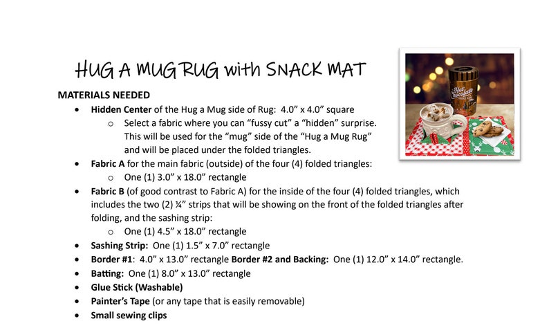 Snacks Rug PDF Pattern - Hug a Mug Rug With Snack Mat Quilt Pattern - PDF Download ...