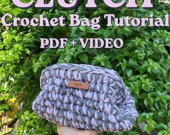 Crochet Clutch Bag Pattern, T-Shirt Yarn Makeup Bag Tutorial, Beginner Friendly (PDF + Video)