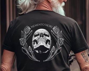 Memento Mori Symbol Shirt, Stylish Philosophical Tees, Reflective Fashion Statements, Skull Tulips and Hour Glass, Remember to Die Stoicism