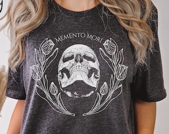 Memento Mori Symbol Shirt, Stylish Philosophical Tees, Reflective Fashion Statements, Skull Tulips and Hour Glass, Remember to Die Stoicism