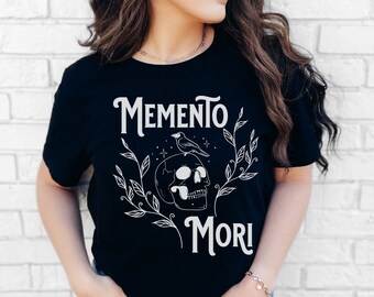 Memento Mori Symbol Shirt, Stylish Philosophical Tees, Reflective Fashion Statements, Skull Crow Design Feminine, Remember to Die Stoicism