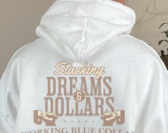 Bluza z kapturem Blue Collar Work Pull Over | Stacking Dreams and Dollars, prezent dla hydraulika, budowlańca, elektryka, rzemieślnika Pull Over