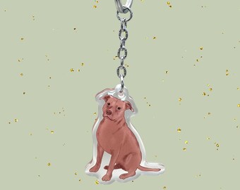 Red Pitbull Keychains | Staffy Staffordshire Bull Terrier | Hand Drawn Art Design | Pet Memorial Gift | Charms | Cute | Pittie