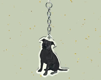 Black Pitbull Keychains | Staffy Staffordshire Bull Terrier | Hand Drawn Art Design | Pet Memorial Gift | Charms | Cute | Pittie