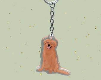 Red Copper Golden Retriever Keychains | Dog Breed Acrylic Keychains | Original Hand Drawn Art Design | Pet Memorial Loss Gift | Charms