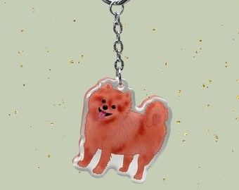 Red Pomeranian Keychains | Dog Breed Acrylic Keychains | Original Hand Drawn Art Design | Pet Memorial Loss Gift | Pom | Fluffy | Charm