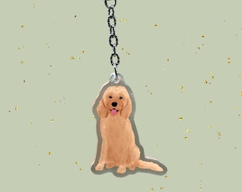 Apricot Goldendoodle Keychain Bag Charm | Labradoodle Gift | Dog Lover Keychain | Cute Doodle Dog Charm | Dog Mom Gift | Acrylic Keyring Art