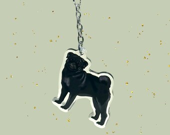 Black Pug Keychains | Dog Breed Acrylic Keychains | Original Hand Drawn Art Design | Pet Memorial Loss Gift | Charms | Dog Lover | Small Dog