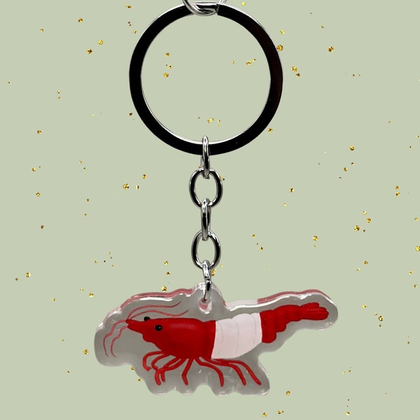 Red Rili Shrimp Keychains | Freshwater Aquarium | Cute Art Charm | Neocaridina | Aquascape Animal | Exotic Crustacean Pet | Crystal Red