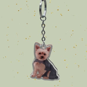 Silver Yorkie Yorkshire Terrier Keychains | Dog Breed Acrylic Keychains | Hand Drawn Art Design | Pet Memorial Gift | Small Dog | Kawaii