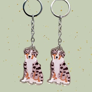 Red Merle Australian Shepherd Keychains | Dog Breed Acrylic Keychains | Original Hand Drawn Art Design | Pet Memorial Gift | Aussie | Cute