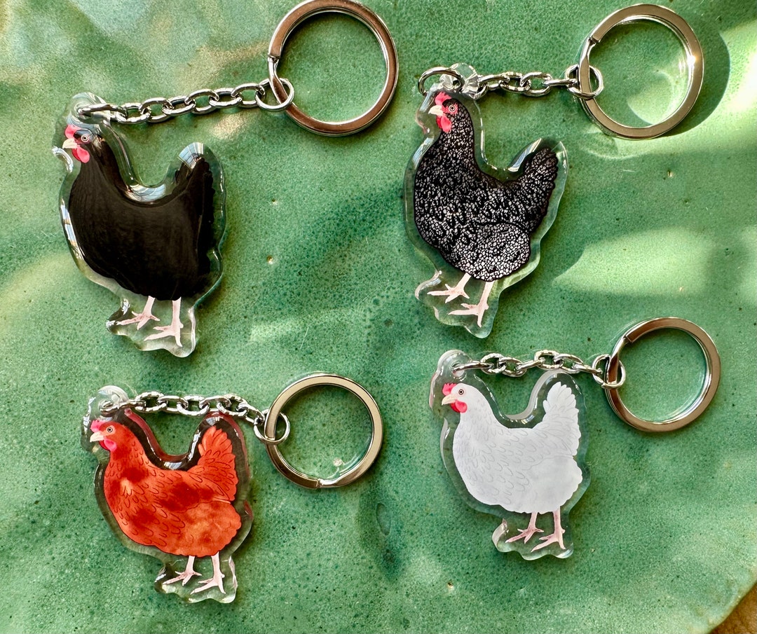 Chicken Keychains Chicken Acrylic Keychains Original Hand Etsy