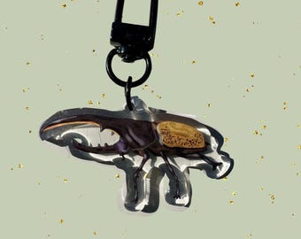 Hercules Beetle Keychain – Hand Designed Insect Bag Charm – Invert Lover Gift – Bug Collector Accessory Nature Aesthetic - Unique Entomology