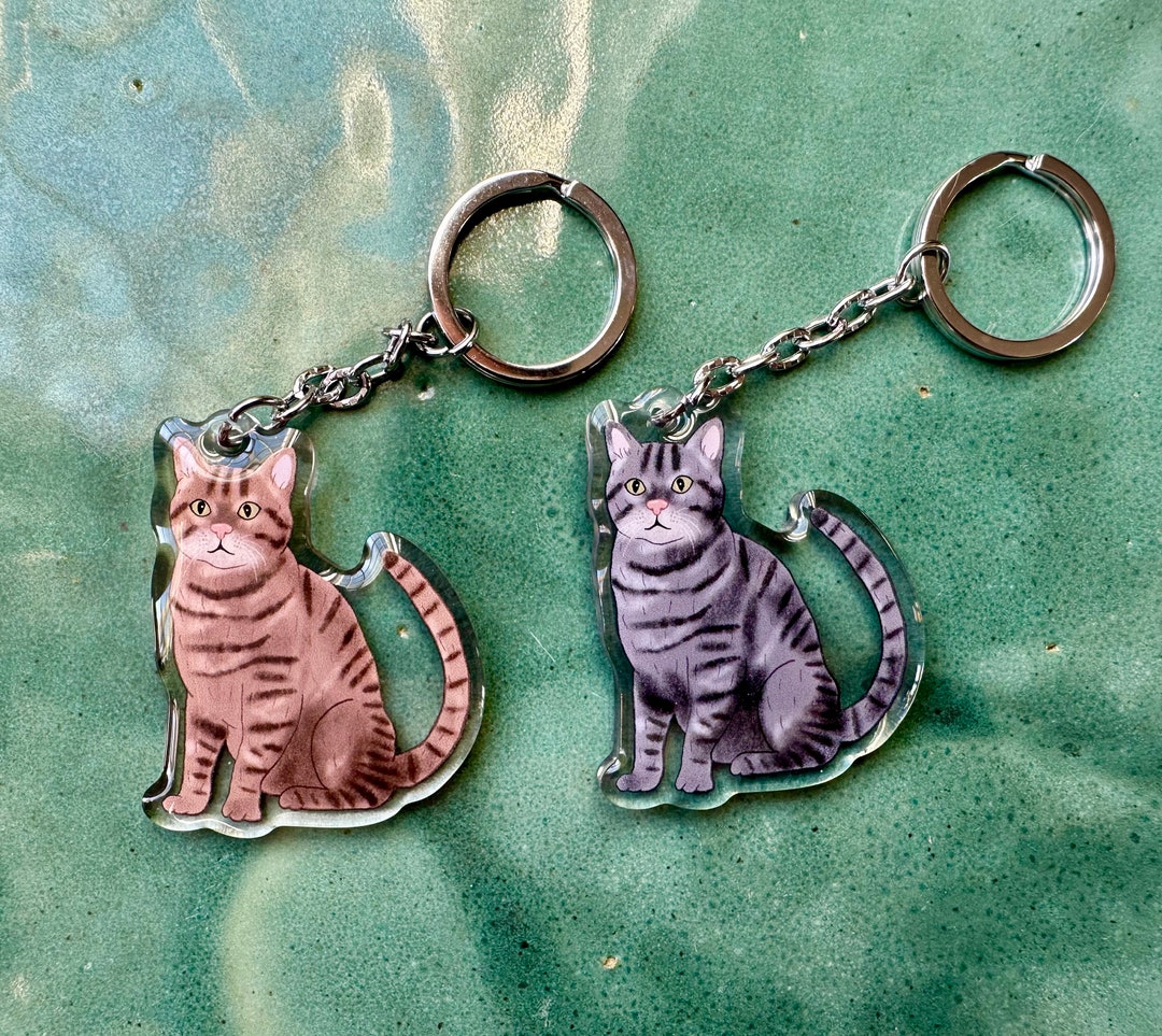Gray & Brown Tabby Cat Keychains Tabby Cat Acrylic Keychains - Etsy