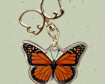 Monarch Butterfly Keychains | Hand Drawn Art Design | Insect Bug Animal | Creative Gift | Unique Butterflies Charm Invertebrate | Nature
